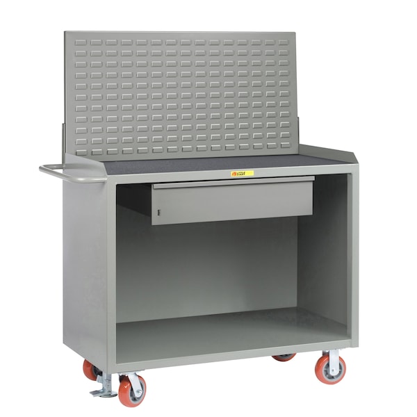 Mobile Bench Cabinets, 36"W, HD Drawer, Non-Slip Vinyl Mat, Louvered